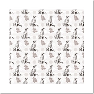 Sitting dog pattern in gray tones Posters and Art